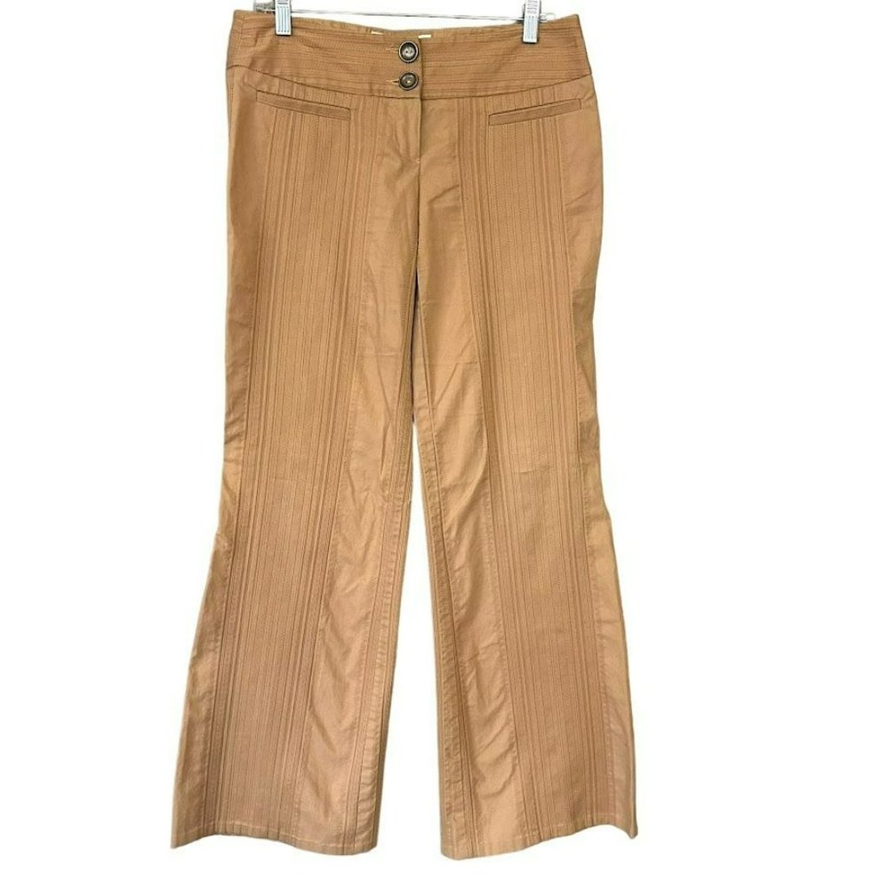Trina Turk Tan Khaki Textured‎ Metal Button Wide Leg Pants Womens 6